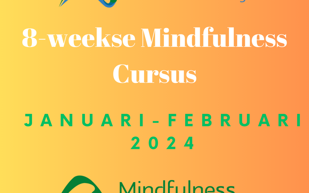 plaatje geel met witte leters en groene letters met logo voor event voor mindfulness