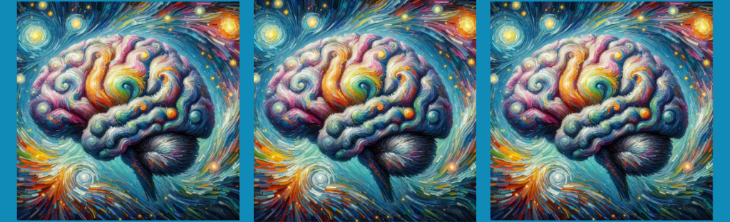 van gogh achtig geschilderd brein met kleuren geel blauw en groen.