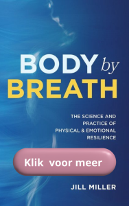Boekomslag body by breath. Blauwe achtergrond met wit en gele letters